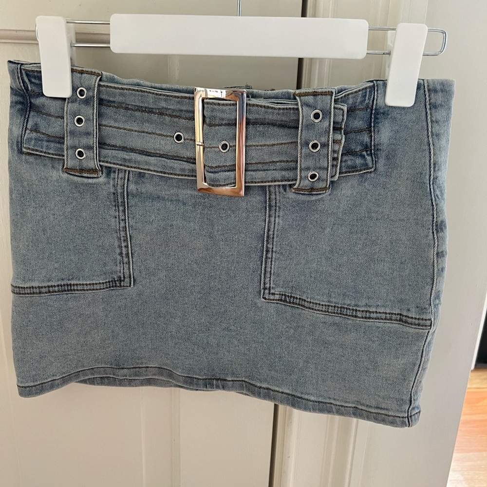 Edikted Blue Denim Mini Skirt